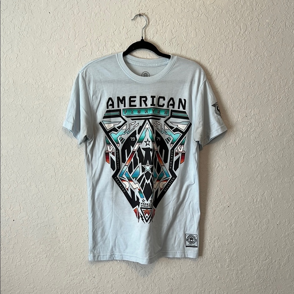 American Fighter Light Blue Short Sleeve Tee Graphic Design